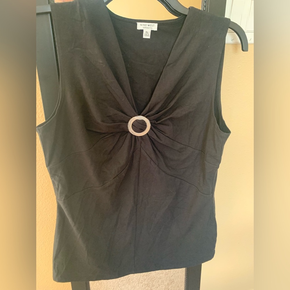Nine West Black Sleeveless Blouse with Ring Detail New without Tags